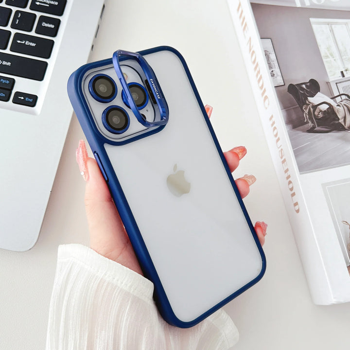 iPhone Hollow Flipping Lens Bracket Case Cover ( Blue )