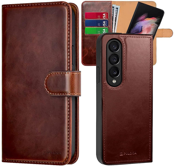 Samsung Galaxy Z Fold 5 Leather Flip 2 in 1 Detachable Front and Back Wallet Case Cover With S Pen Holder(Brown)