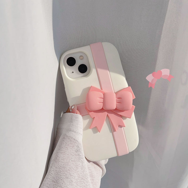 iPhone Pink Bow Silicone Case Cover (White)