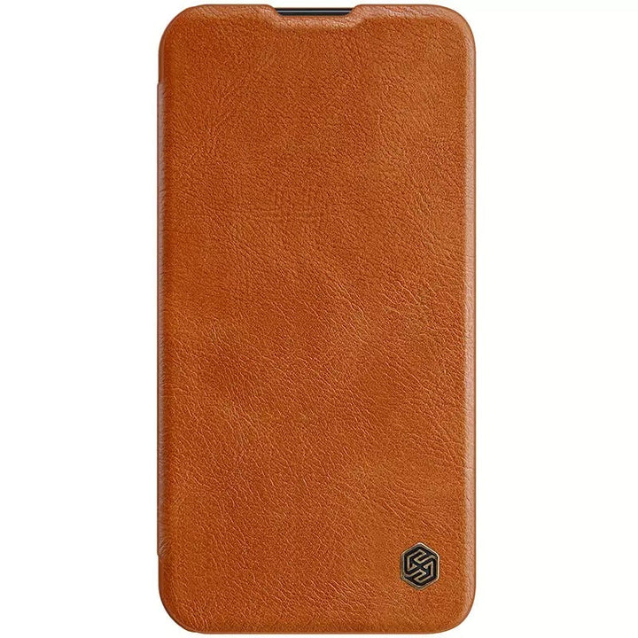 iPhone 13 Camera Protection QIN Leather Flip Case Brown