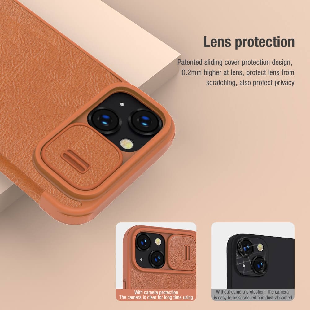 iPhone 13 Camera Protection QIN Leather Flip Case Brown