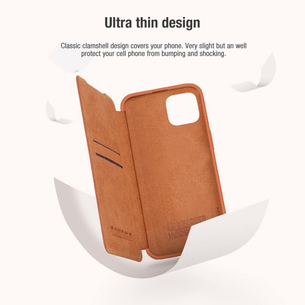 iPhone 13 Camera Protection QIN Leather Flip Case Brown