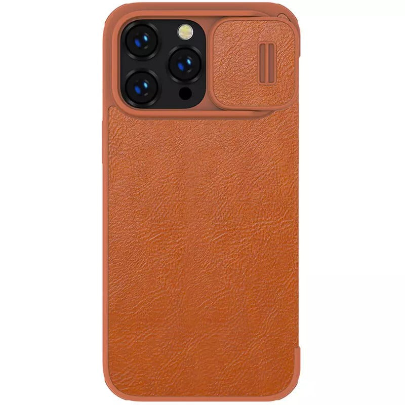 iPhone 14 Pro Max Camera Protection QIN Leather Flip Case Brown
