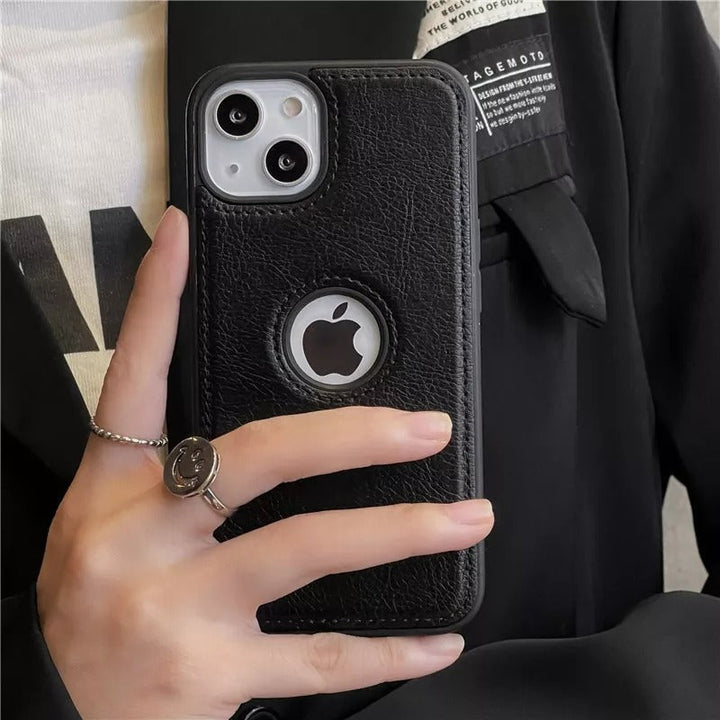 iPhone Luxury Leather Logo Cut Back Cover