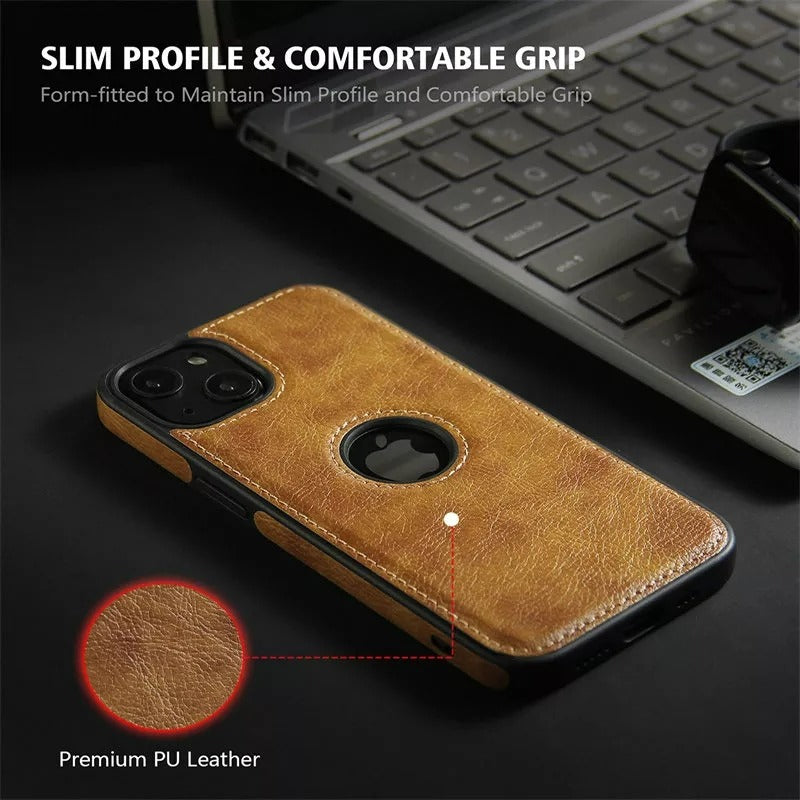 iPhone Luxury Leather Logo Cut Back Cover