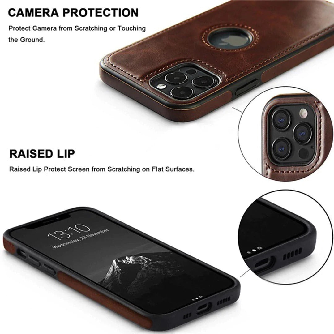 iPhone Luxury Leather Logo Cut Back Cover